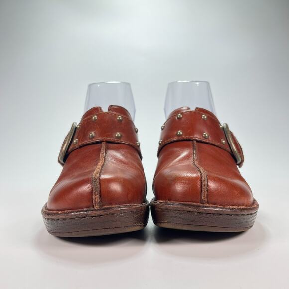 Born Brown Leather Comfort Slip On Chunky Stacked Heel Clog B40826 Womens Size 7 - Picture 2 of 11